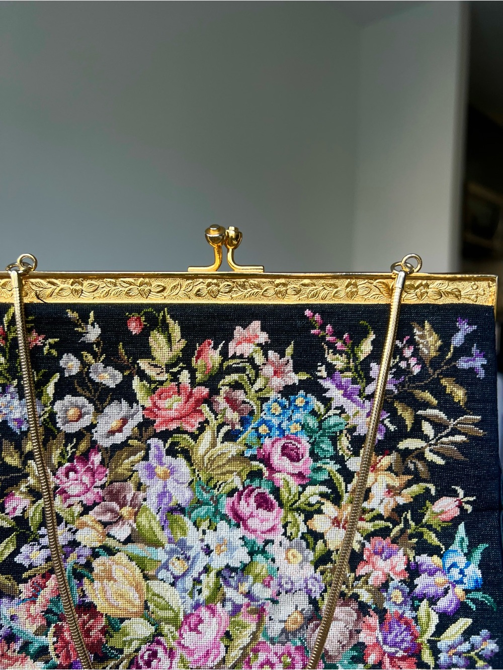 Vintage Floral Needlepoint Purse - Picture 3 of 7
